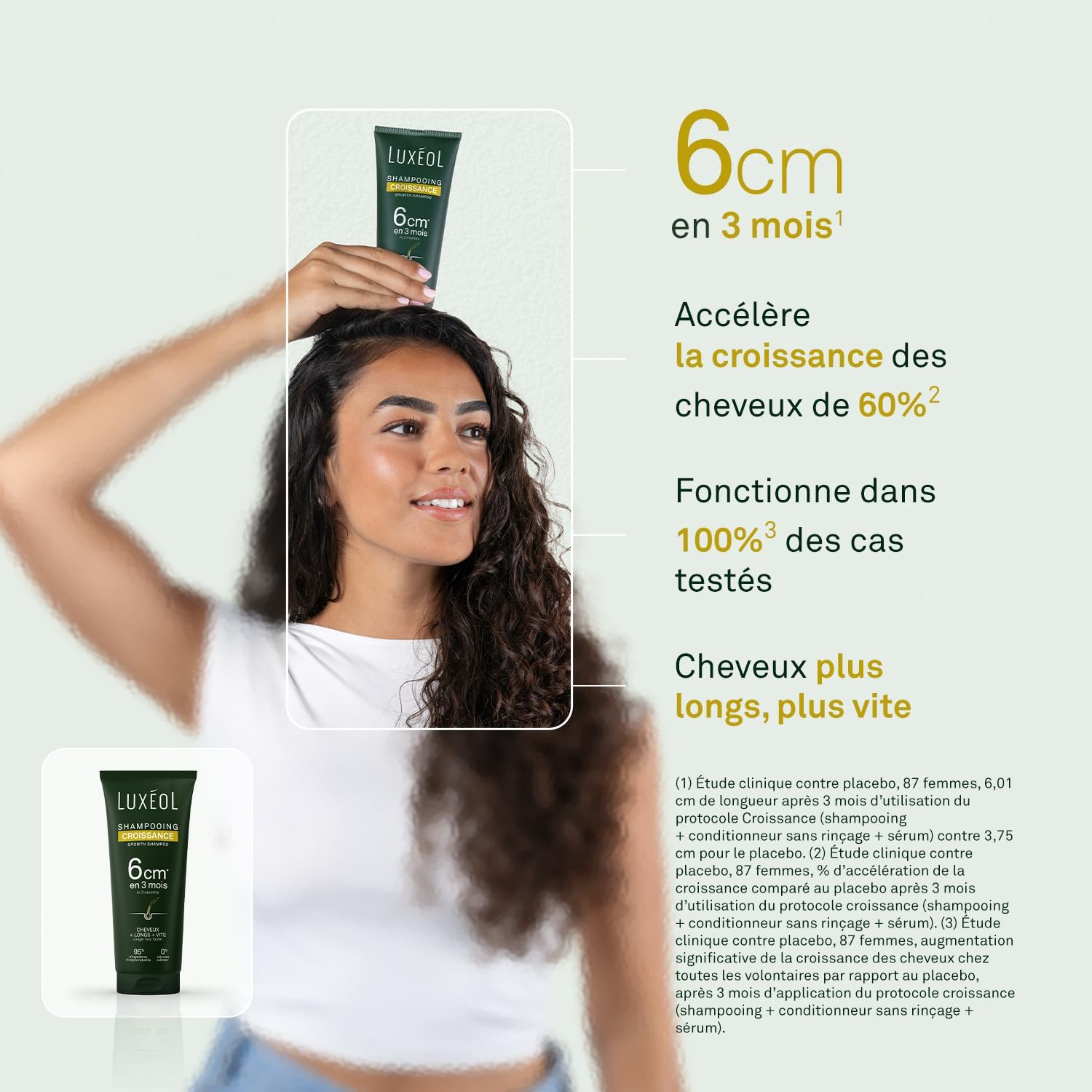 LUXÉOL - Shampoing Croissance - Pousse de 6cm en 3 Mois* - Des Cheveux Plus Longs Plus Vite - Cliniquement Prouvé - Formule d'Origine Naturelle - Huile de Ricin, Amla & Ginseng(3) - 200 ml
